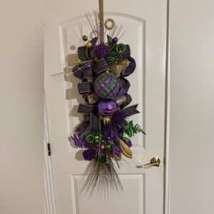 Festive Purple and Green Holiday Door Swag